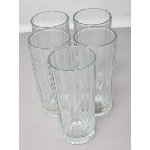 Set Of 5 Italian Vintage Highball Glasses‎ Clear Ribbed Design Marked Italy 55 - Picture 1 of 7